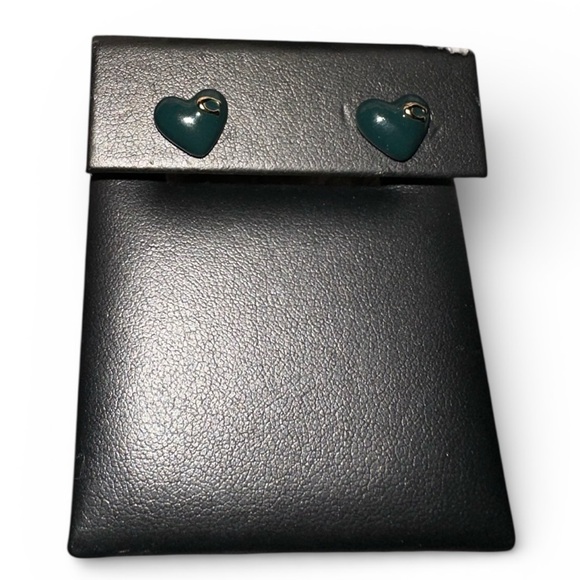 Coach Emerald Green/Gold Heart Stud Earrings - Picture 3 of 4